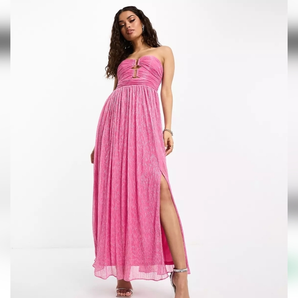 ASOS Evernew Melbourne Wilma Petite Plisse Maxi Prom Dress Sz. 8 in pink NWT